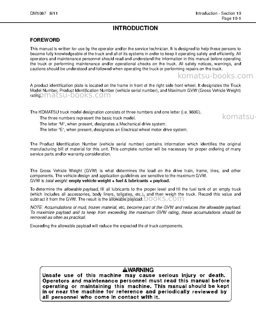 Komatsu 930e-4usa-tier ii Operation manual cover Page 5 Komatsu 930e-4usa-tier ii Operation manual cover Page 5