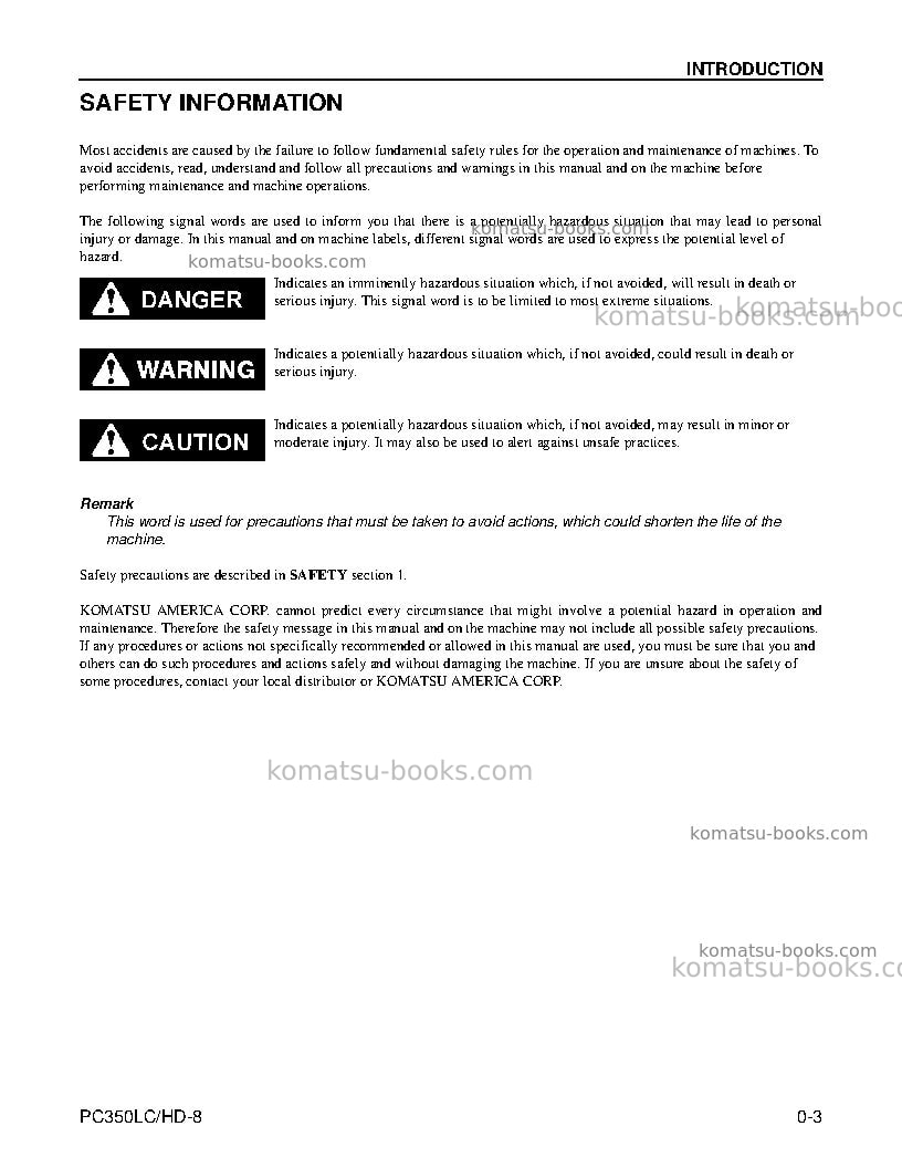 Komatsu pc350lc-8usa Operation manual cover Page 5 Komatsu pc350lc-8usa Operation manual cover Page 5