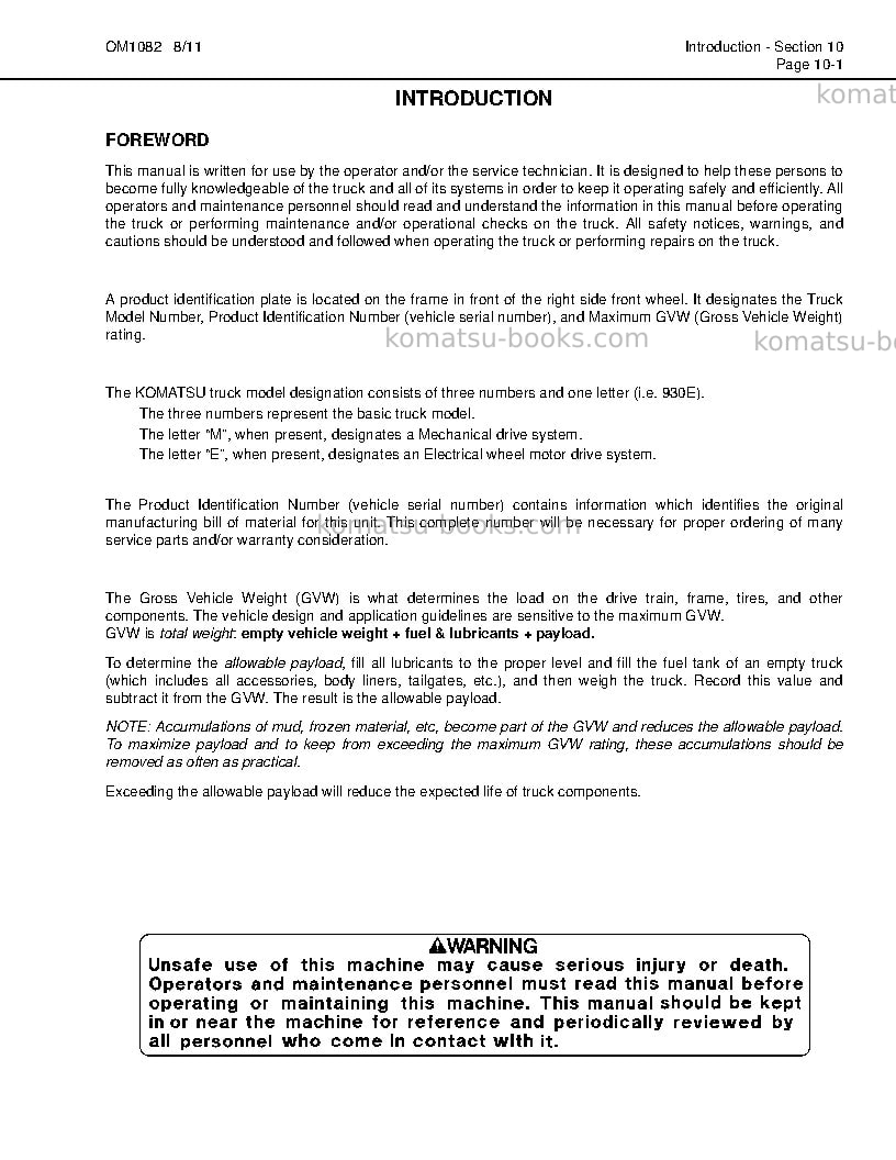 Komatsu 930e-4usa-tier ii Operation manual cover Page 5 Komatsu 930e-4usa-tier ii Operation manual cover Page 5