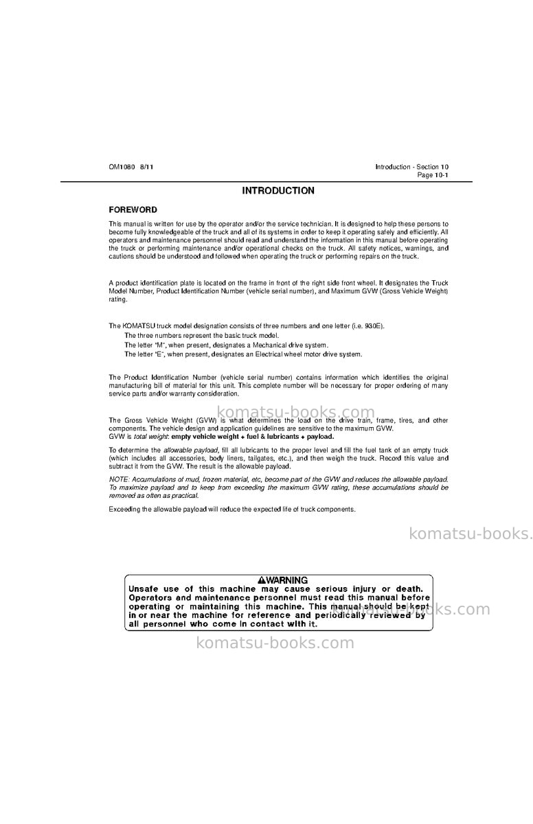 Komatsu 930e-4usa-se Operation manual cover Page 5 Komatsu 930e-4usa-se Operation manual cover Page 5