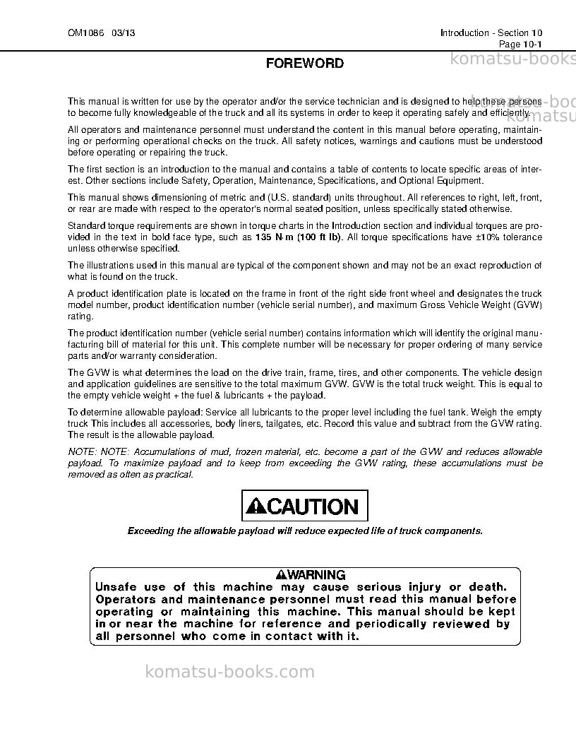 Komatsu hd1500-7usa-w/ sda12v160 Operation manual cover Page 5 Komatsu hd1500-7usa-w/ sda12v160 Operation manual cover Page 5