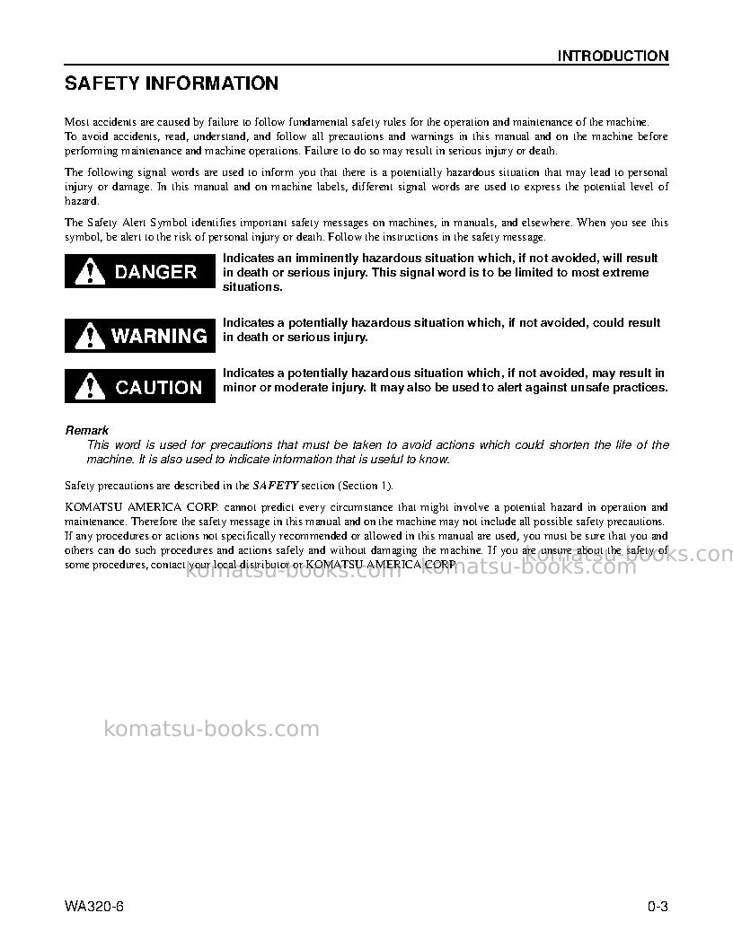 Komatsu wa320-6usa Operation manual cover Page 5 Komatsu wa320-6usa Operation manual cover Page 5