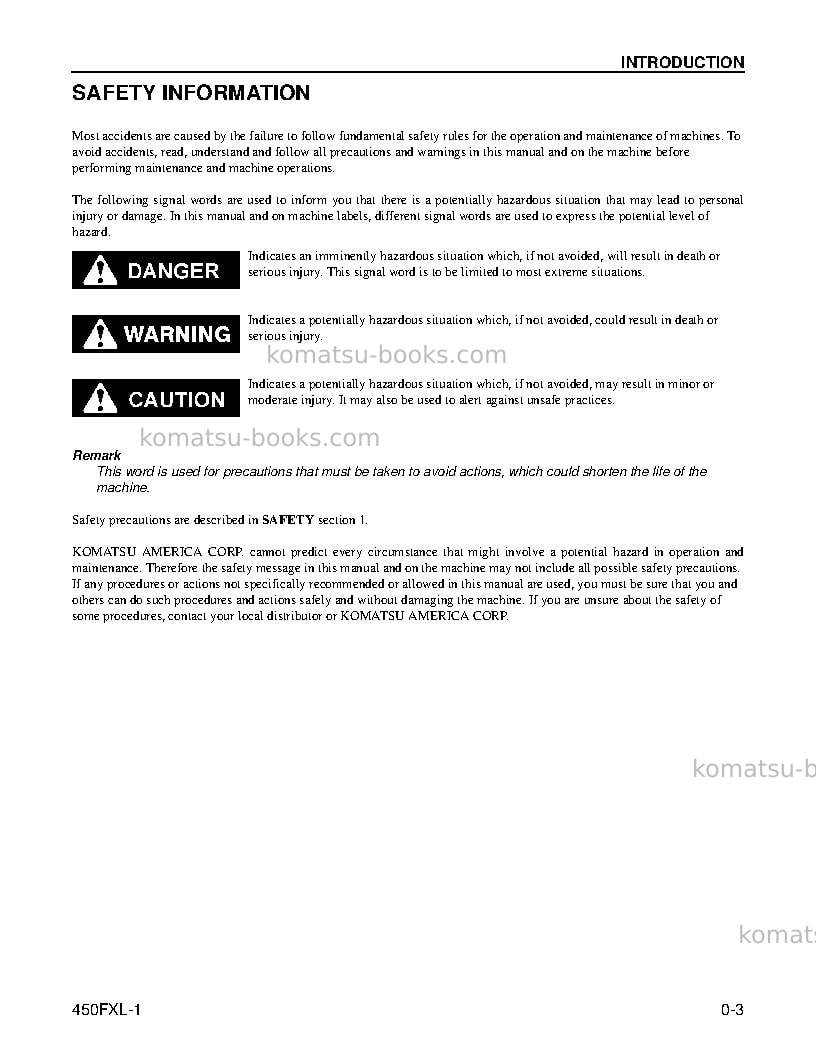 Komatsu 450fxl-1usa Operation manual cover Page 5