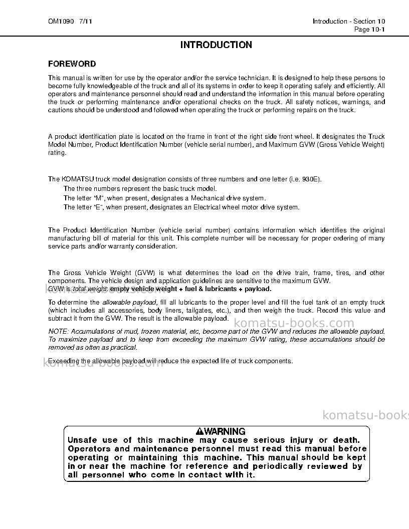 Komatsu 930e-4usa-tier ii Operation manual cover Page 5 Komatsu 930e-4usa-tier ii Operation manual cover Page 5