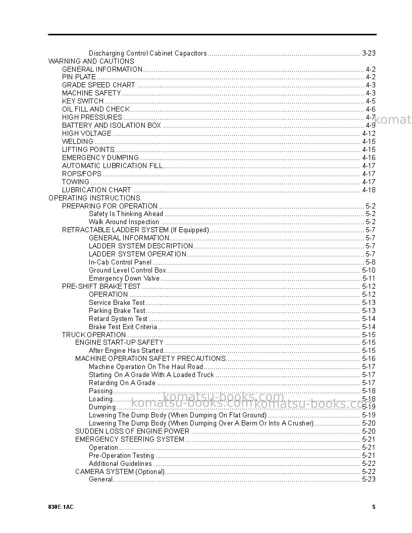 Komatsu 830e-1usa-ac Operation manual cover Page 5 Komatsu 830e-1usa-ac Operation manual cover Page 5