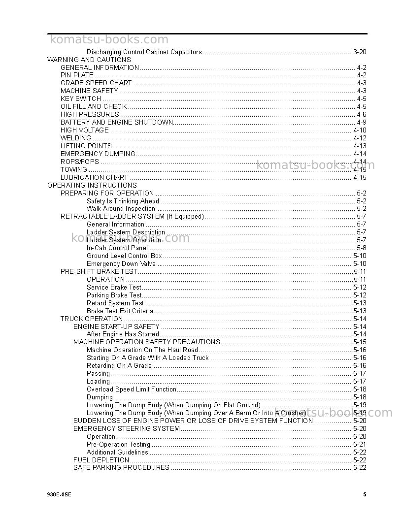 Komatsu 930e-4usa-se Operation manual cover Page 5 Komatsu 930e-4usa-se Operation manual cover Page 5