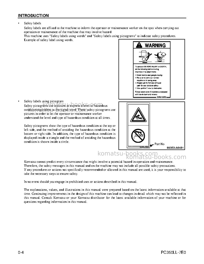 Komatsu pc350ll-7usa-tier 3 Operation manual cover Page 5 Komatsu pc350ll-7usa-tier 3 Operation manual cover Page 5