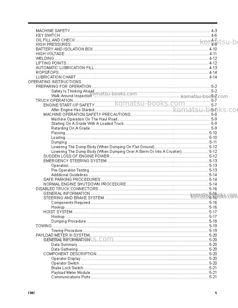 Komatsu 730eusa Operation manual cover Page 5 Komatsu 730eusa Operation manual cover Page 5