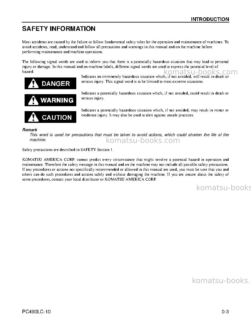 Komatsu pc490lc-10usa Operation manual cover Page 5 Komatsu pc490lc-10usa Operation manual cover Page 5