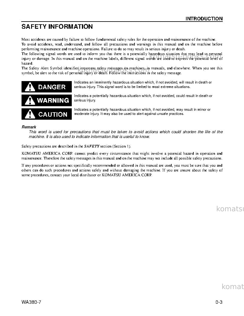 Komatsu wa380-7usa Operation manual cover Page 5