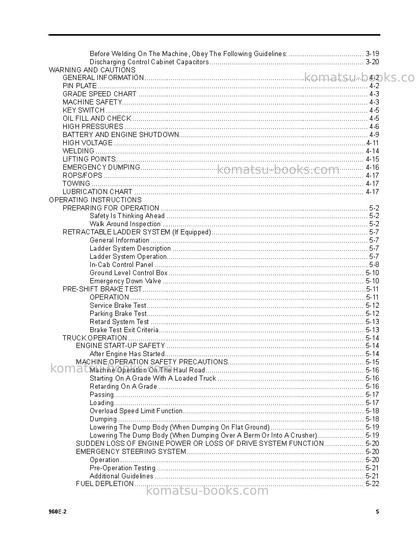 Komatsu 960e-2usa Operation manual cover Page 5 Komatsu 960e-2usa Operation manual cover Page 5