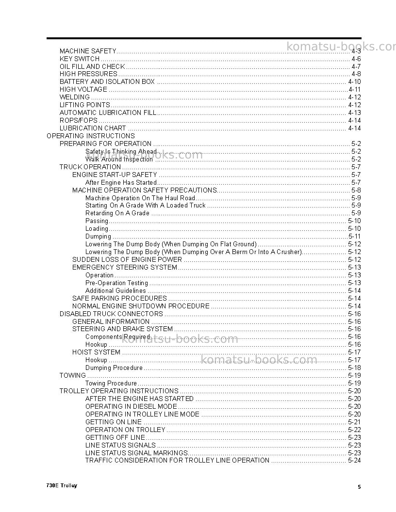 Komatsu 730eusa-with trolley Operation manual cover Page 5 Komatsu 730eusa-with trolley Operation manual cover Page 5