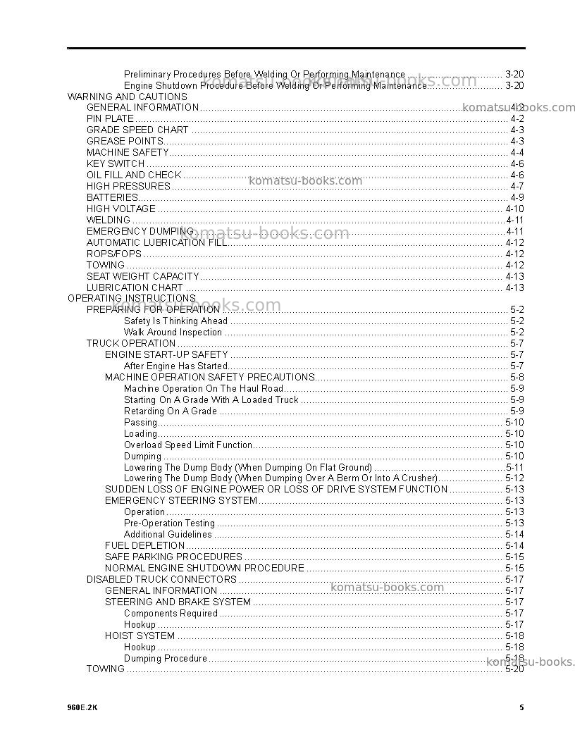 Komatsu 960e-2usa-k Operation manual cover Page 5 Komatsu 960e-2usa-k Operation manual cover Page 5