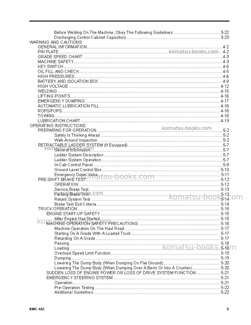 Komatsu 830e-1usa-ac Operation manual cover Page 5 Komatsu 830e-1usa-ac Operation manual cover Page 5