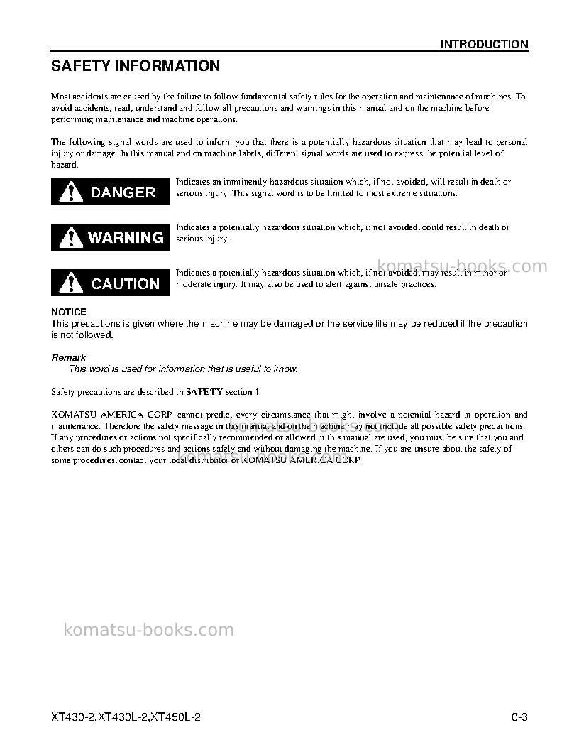 Komatsu xt430l-2usa Operation manual cover Page 5 Komatsu xt430l-2usa Operation manual cover Page 5