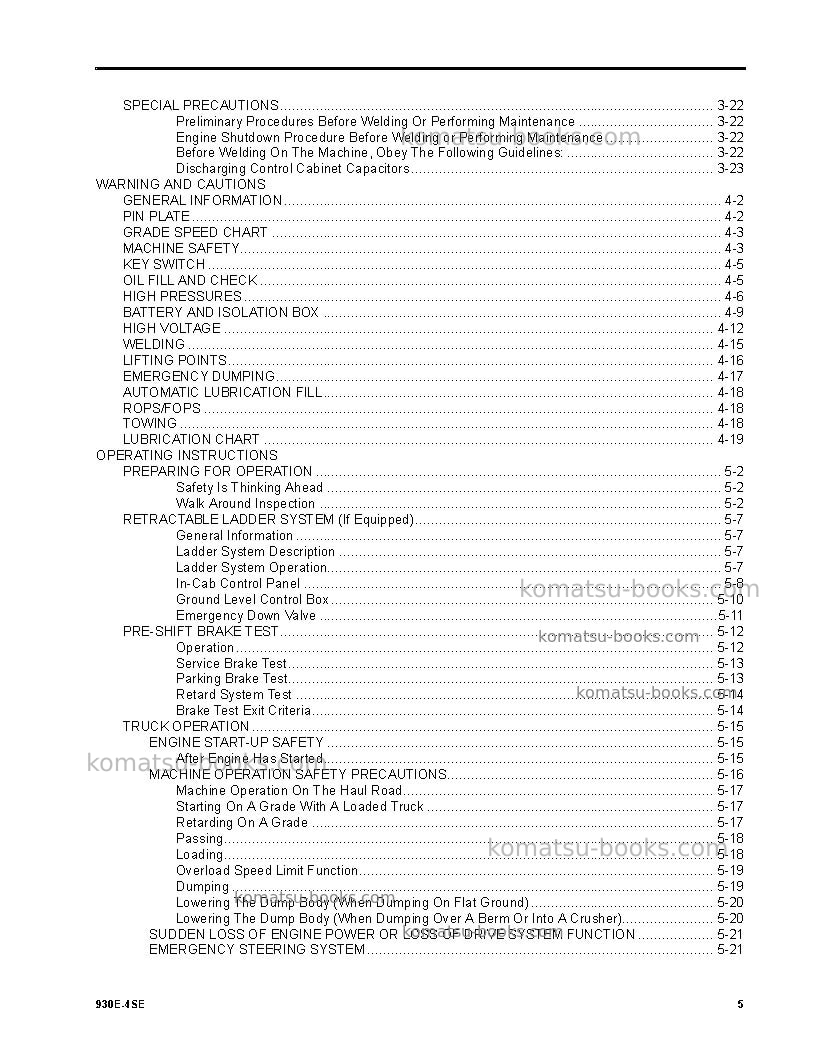 Komatsu 930e-4usa-se Operation manual cover Page 5 Komatsu 930e-4usa-se Operation manual cover Page 5