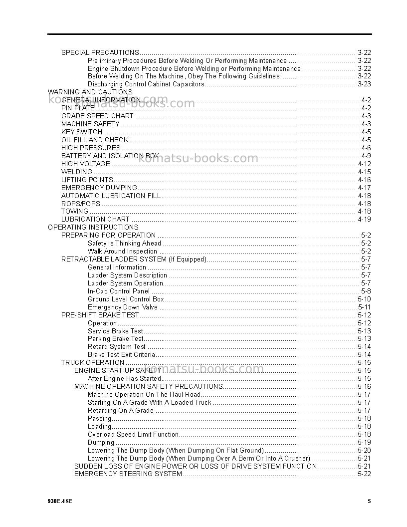 Komatsu 930e-4usa-se Operation manual cover Page 5 Komatsu 930e-4usa-se Operation manual cover Page 5