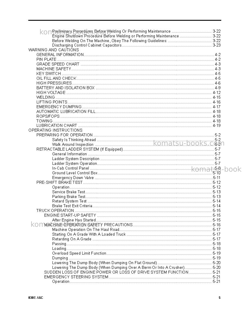 Komatsu 830e-1usa-ac Operation manual cover Page 5 Komatsu 830e-1usa-ac Operation manual cover Page 5
