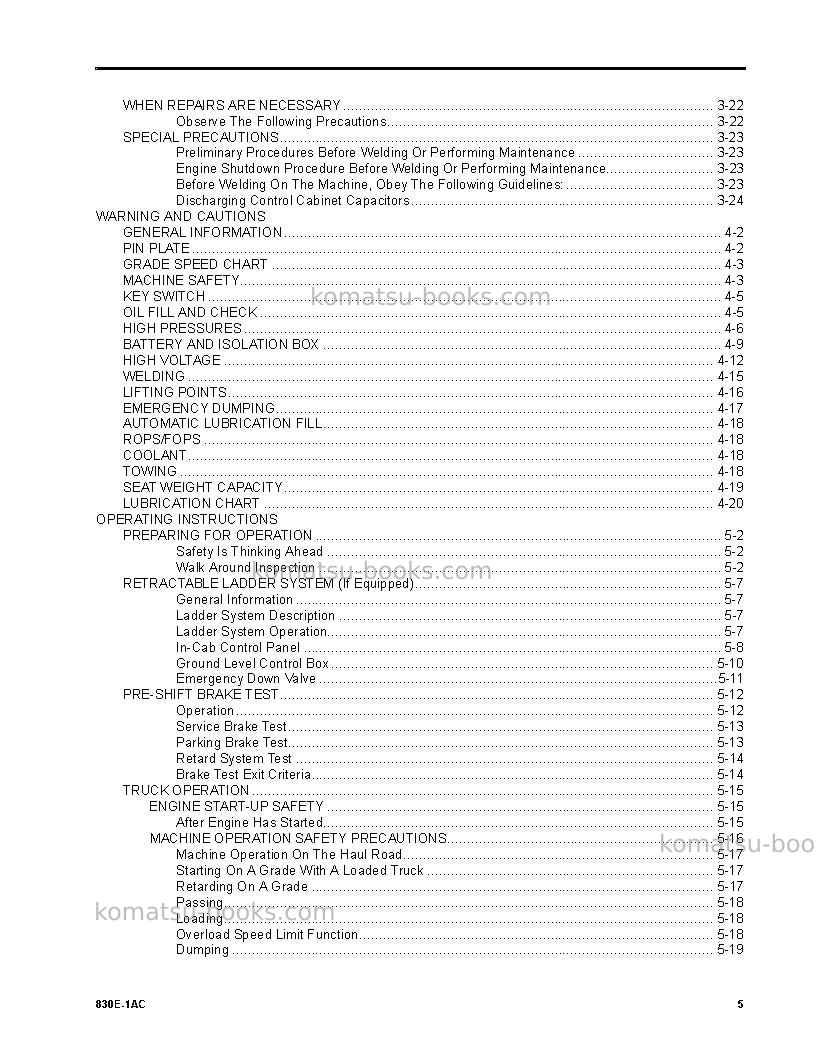 Komatsu 830e-1usa-ac Operation manual cover Page 5 Komatsu 830e-1usa-ac Operation manual cover Page 5