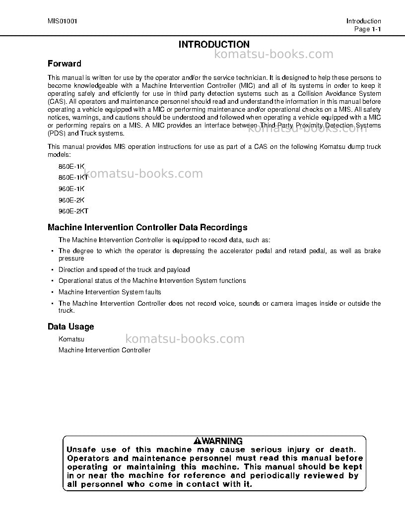 Komatsu 860e-1usa-k Operation manual cover Page 5