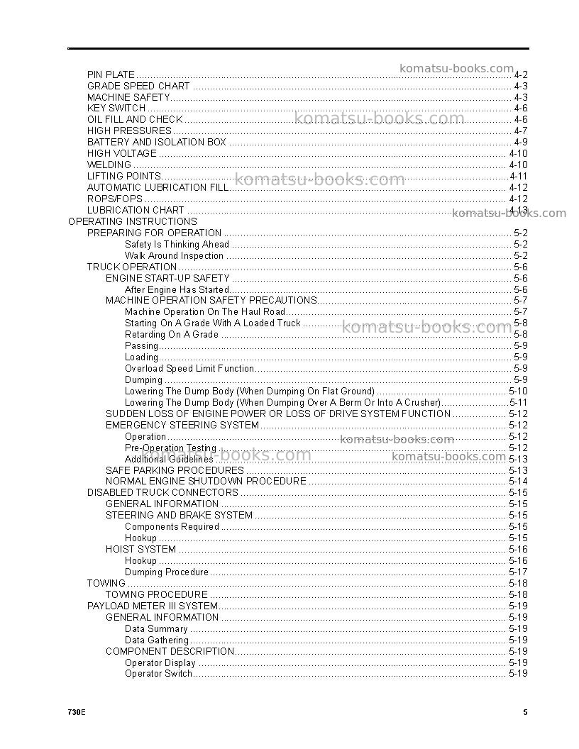 Komatsu 730eusa Operation manual cover Page 5 Komatsu 730eusa Operation manual cover Page 5