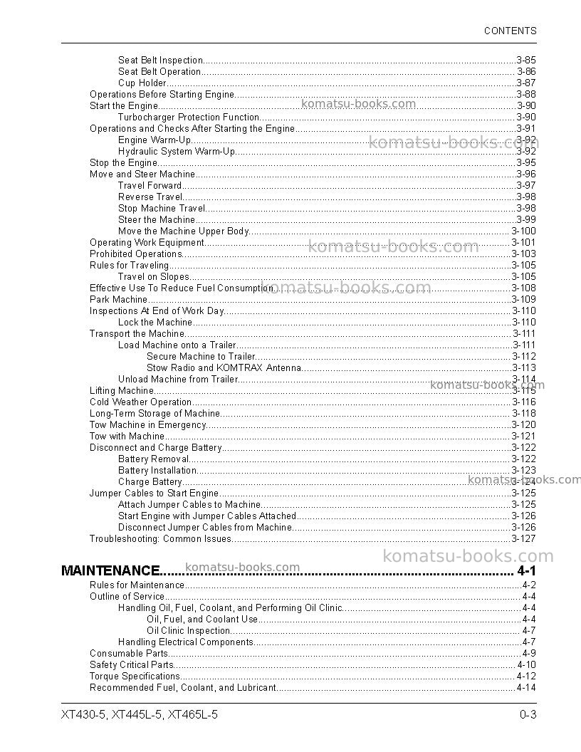 Komatsu xt430-5usa Operation manual cover Page 5 Komatsu xt430-5usa Operation manual cover Page 5
