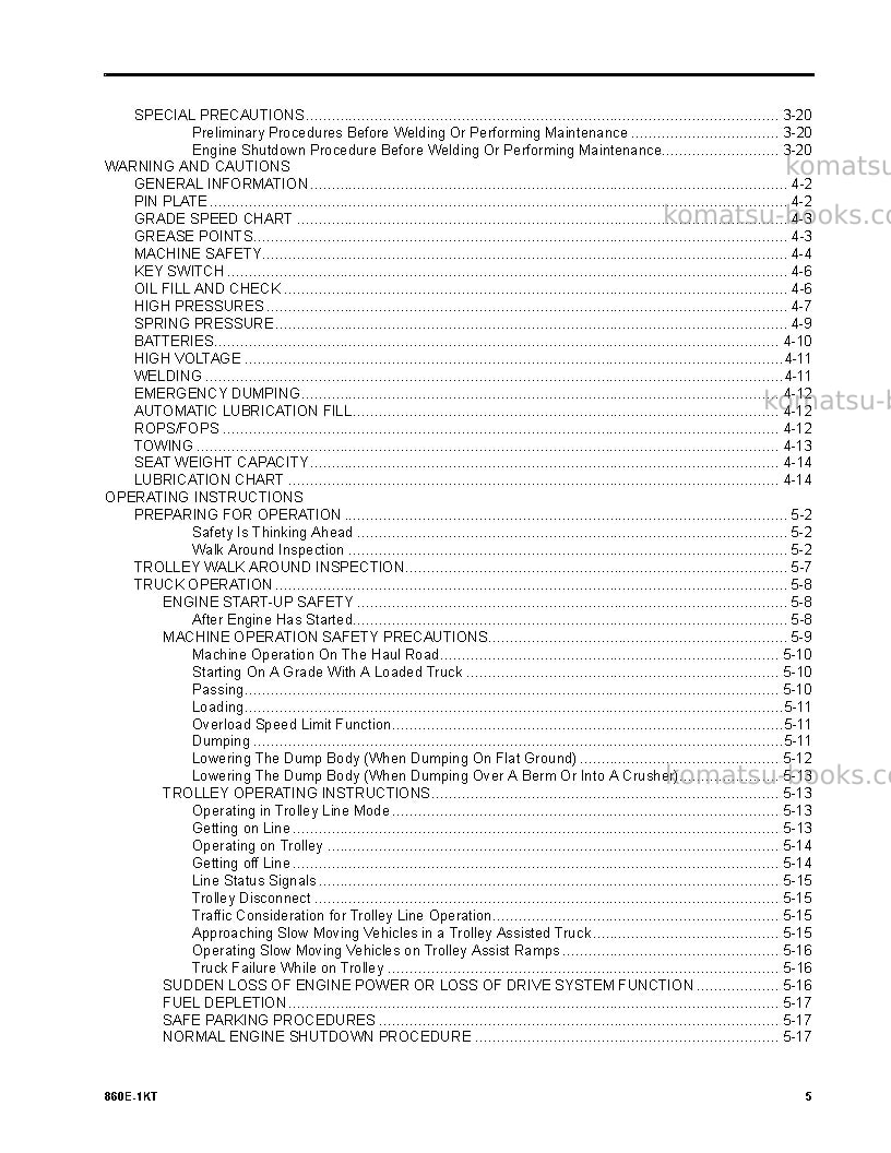Komatsu 860e-1usa-kt Operation manual cover Page 5