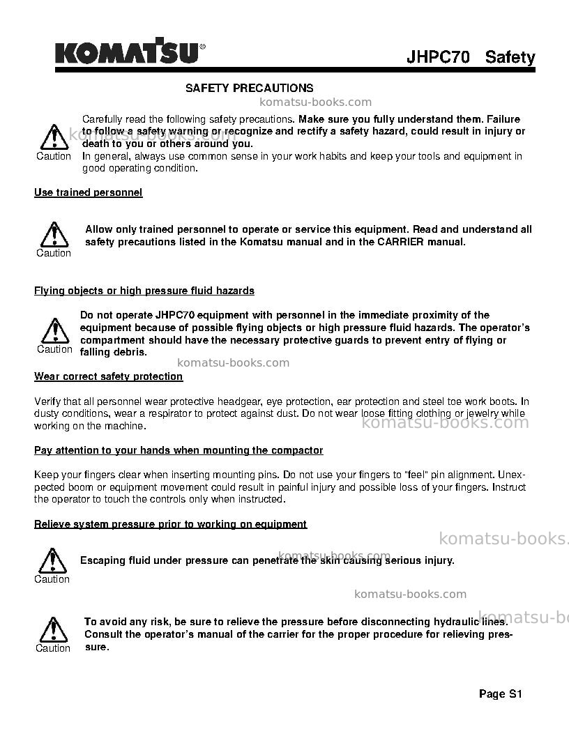 Komatsu jhpc70usa Operation manual cover Page 5 Komatsu jhpc70usa Operation manual cover Page 5