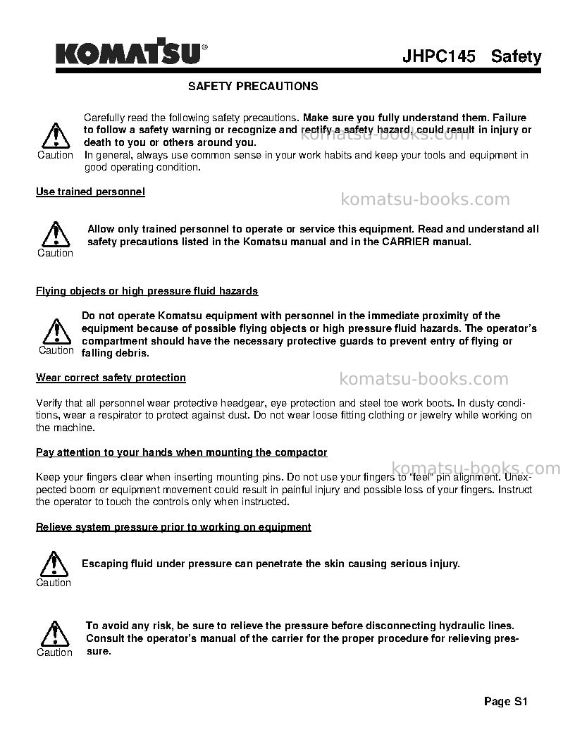 Komatsu jhpc145usa Operation manual cover Page 5 Komatsu jhpc145usa Operation manual cover Page 5