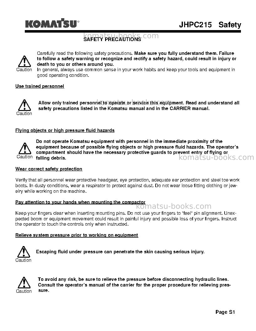 Komatsu jhpc215usa Operation manual cover Page 5 Komatsu jhpc215usa Operation manual cover Page 5