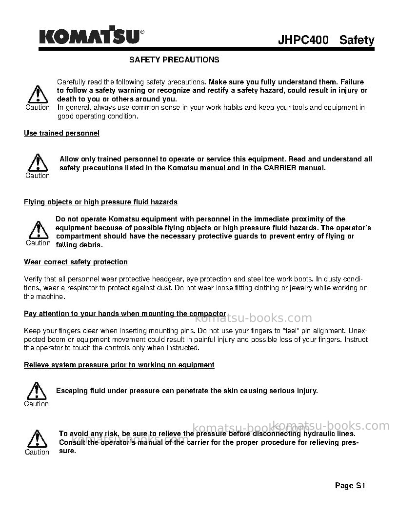 Komatsu jhpc400usa Operation manual cover Page 5