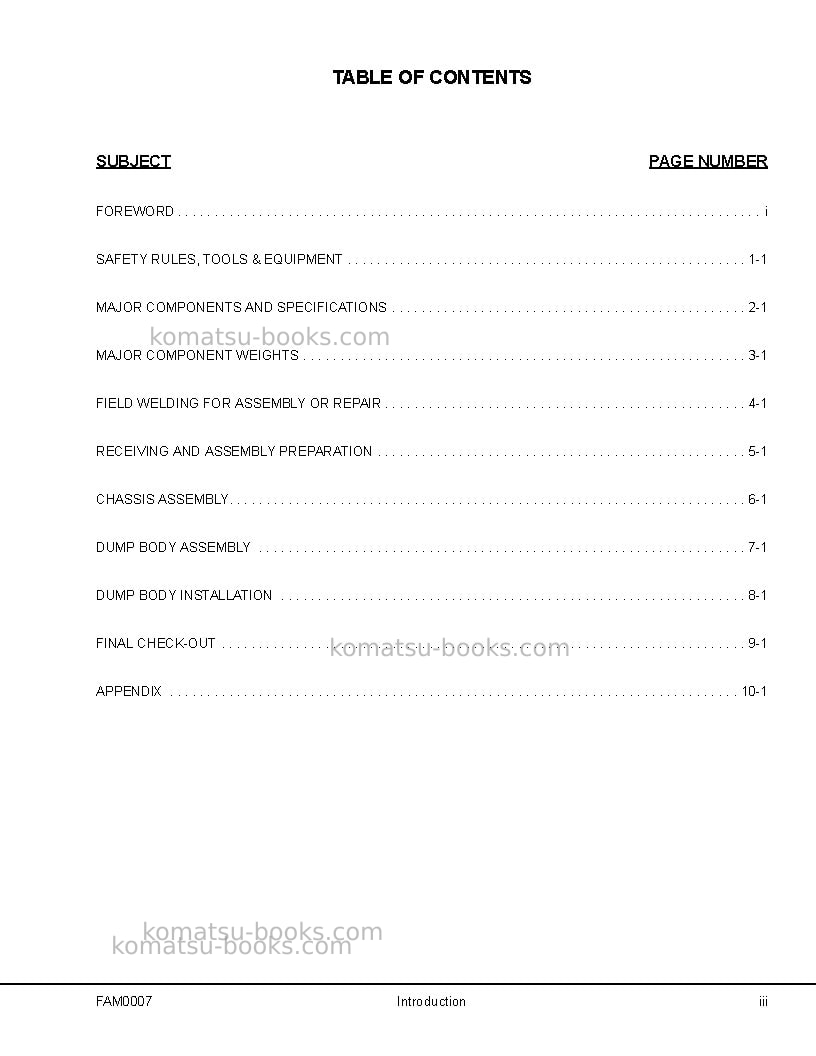 Komatsu hd1500-5usa Field assembly manual cover Page 5