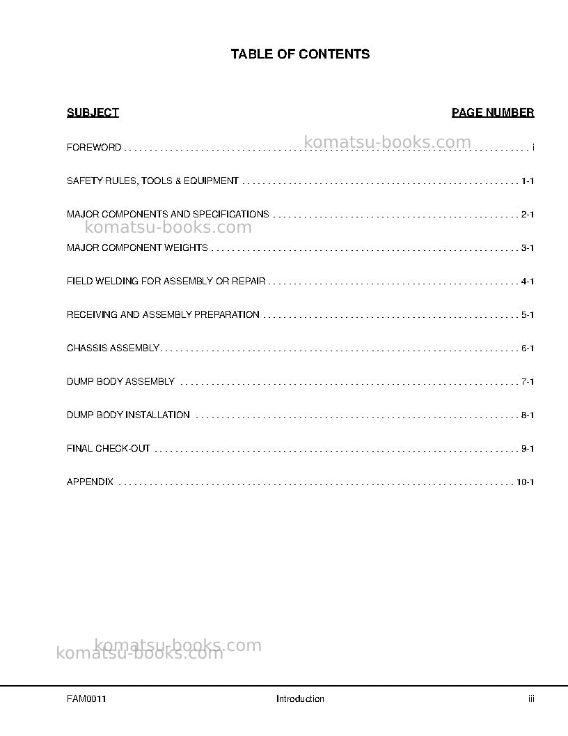 Komatsu 730eusa Field assembly manual cover Page 5 Komatsu 730eusa Field assembly manual cover Page 5