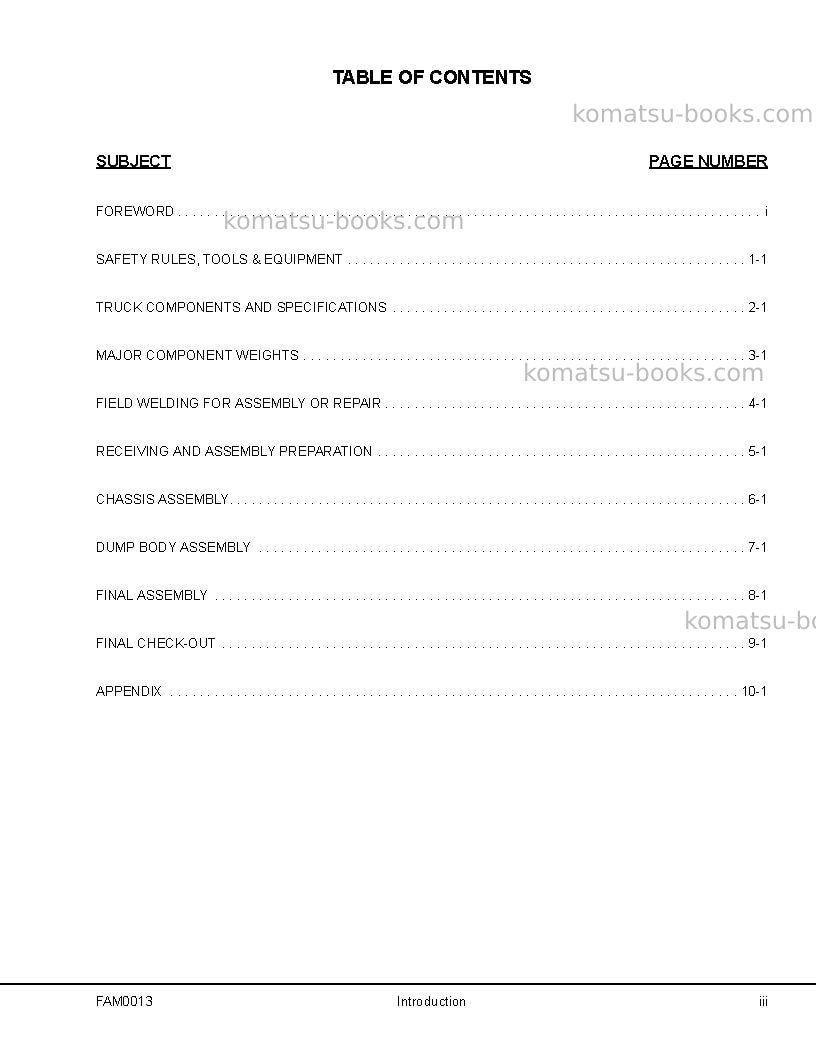 Komatsu 930e-4usa Field assembly manual cover Page 5 Komatsu 930e-4usa Field assembly manual cover Page 5