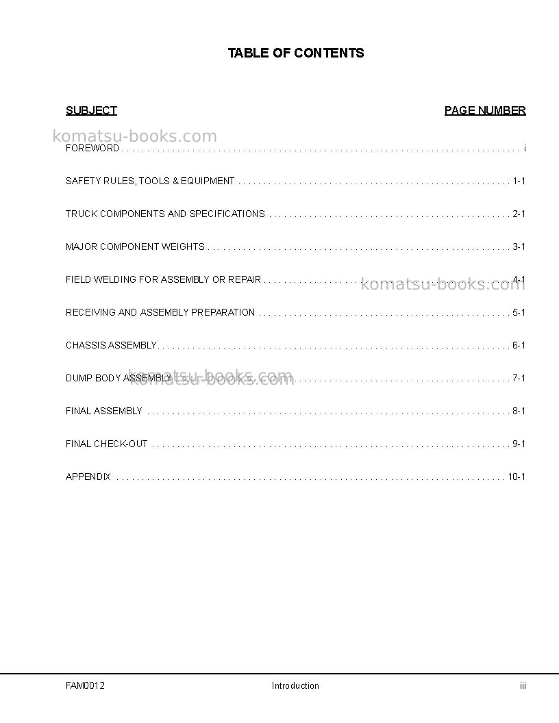Komatsu 830eusa Field assembly manual cover Page 5 Komatsu 830eusa Field assembly manual cover Page 5