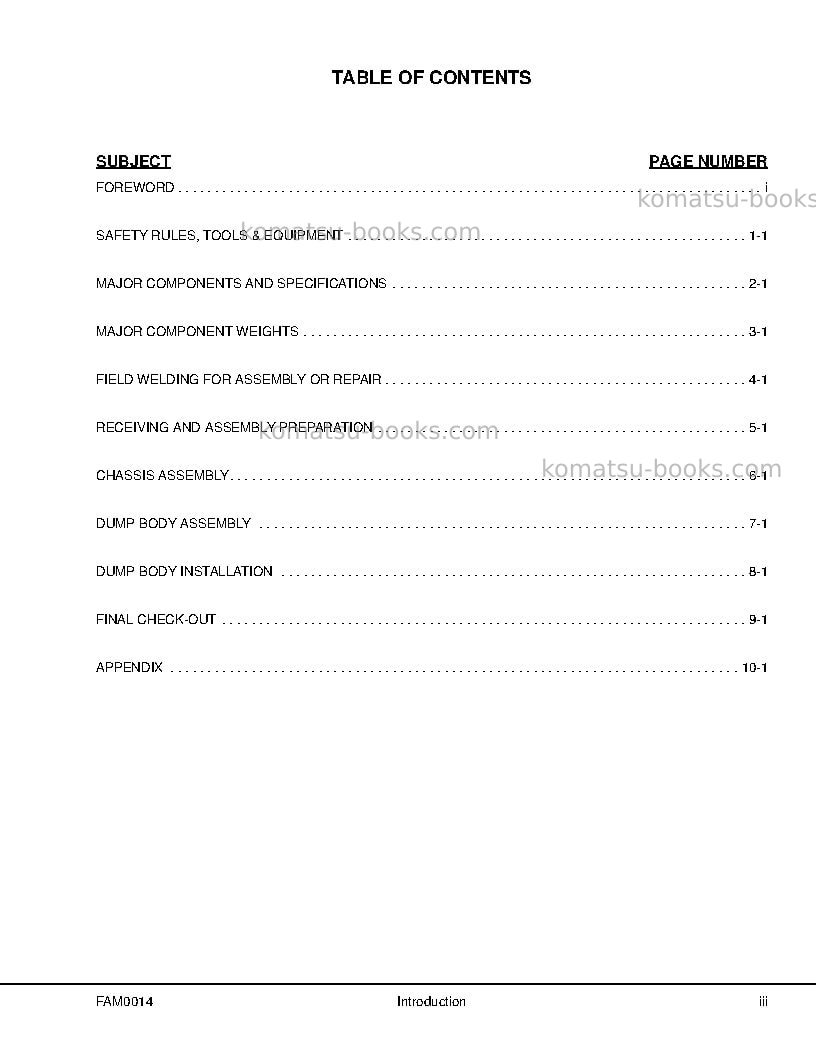 Komatsu hd1500-7usa Field assembly manual cover Page 5