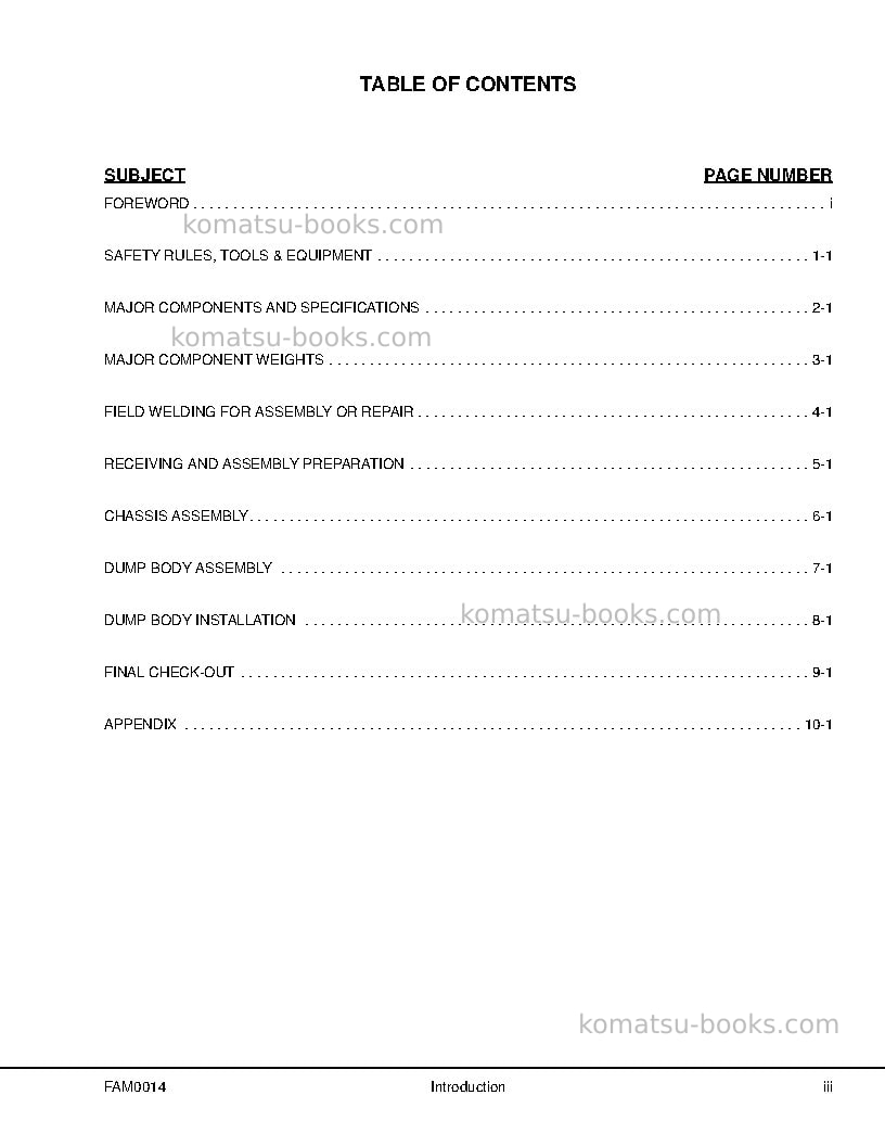Komatsu hd1500-7usa Field assembly manual cover Page 5