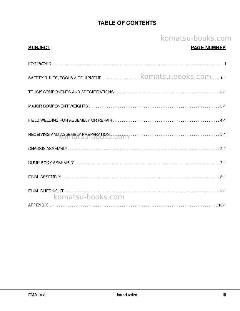 Komatsu 830e-1usa-ac Field assembly manual cover Page 5 Komatsu 830e-1usa-ac Field assembly manual cover Page 5