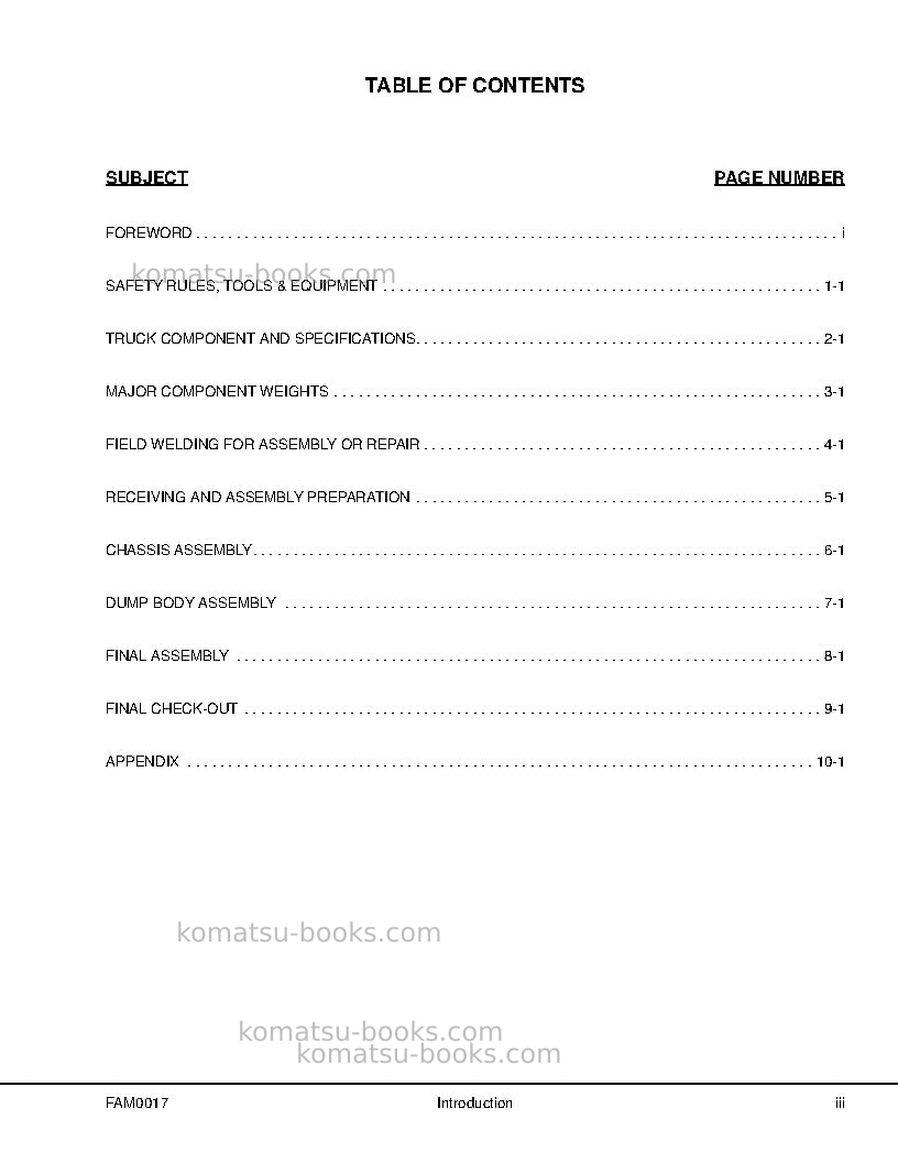 Komatsu 960e-1usa Field assembly manual cover Page 5 Komatsu 960e-1usa Field assembly manual cover Page 5