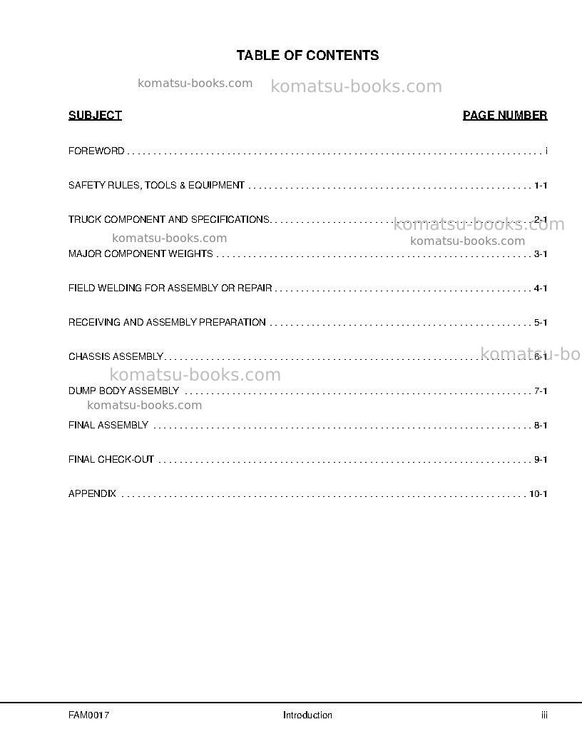 Komatsu 960e-1usa Field assembly manual cover Page 5