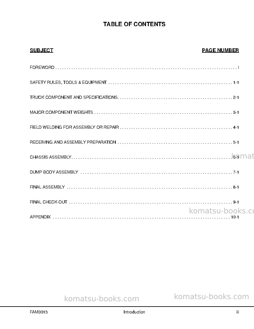 Komatsu 930e-4usa-se Field assembly manual cover Page 5 Komatsu 930e-4usa-se Field assembly manual cover Page 5