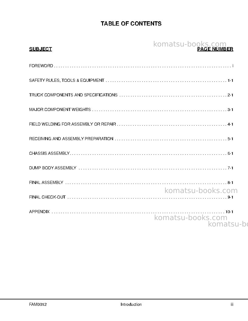 Komatsu 830e-1usa-ac Field assembly manual cover Page 5 Komatsu 830e-1usa-ac Field assembly manual cover Page 5