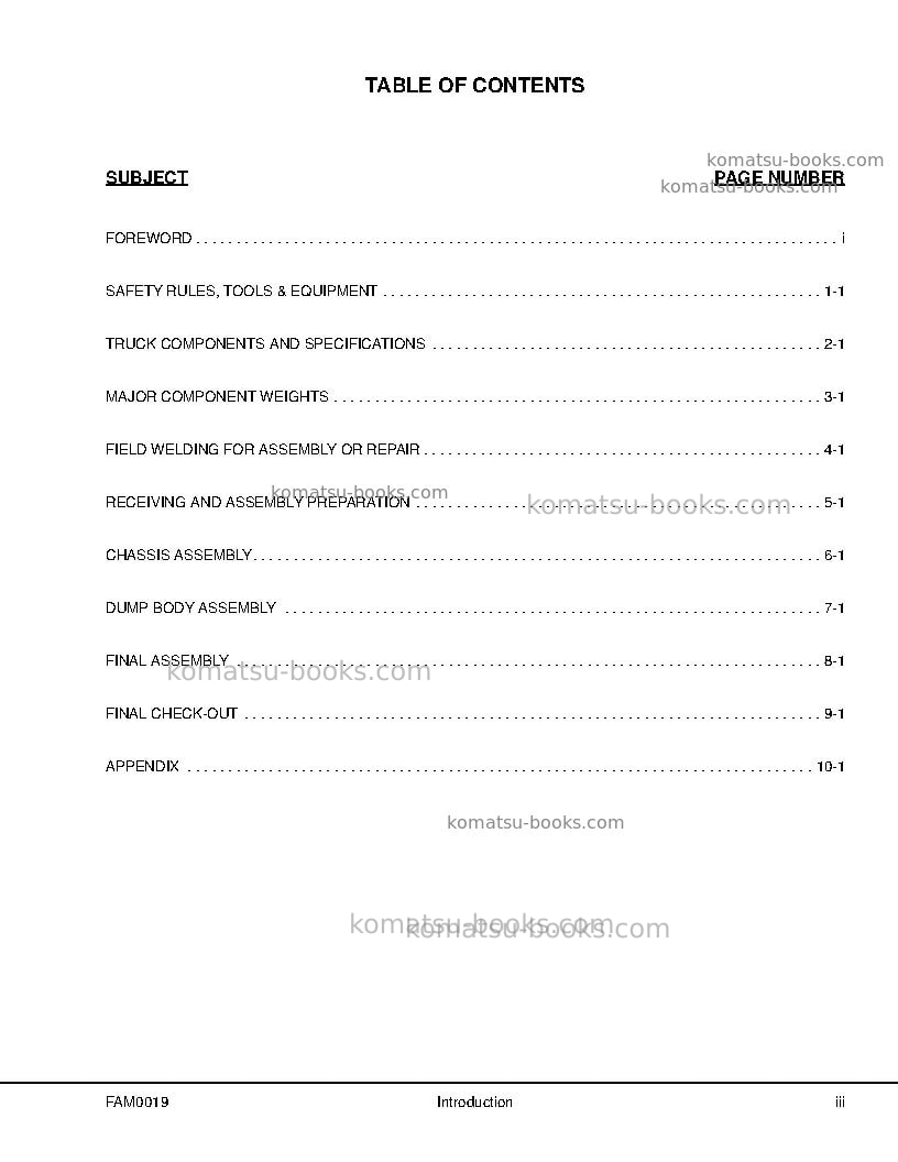 Komatsu 830e-1usa-ac Field assembly manual cover Page 5 Komatsu 830e-1usa-ac Field assembly manual cover Page 5