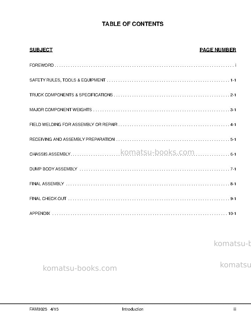 Komatsu 960e-2usa-kt Field assembly manual cover Page 5