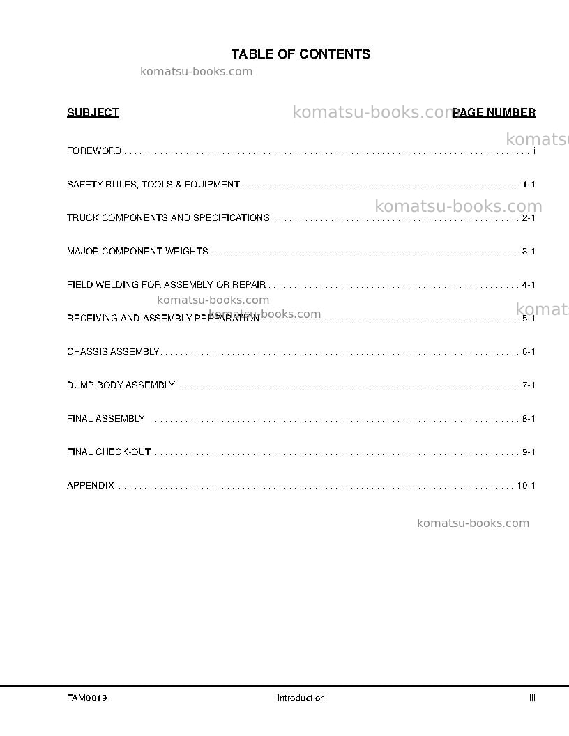 Komatsu 830e-1usa-ac Field assembly manual cover Page 5 Komatsu 830e-1usa-ac Field assembly manual cover Page 5