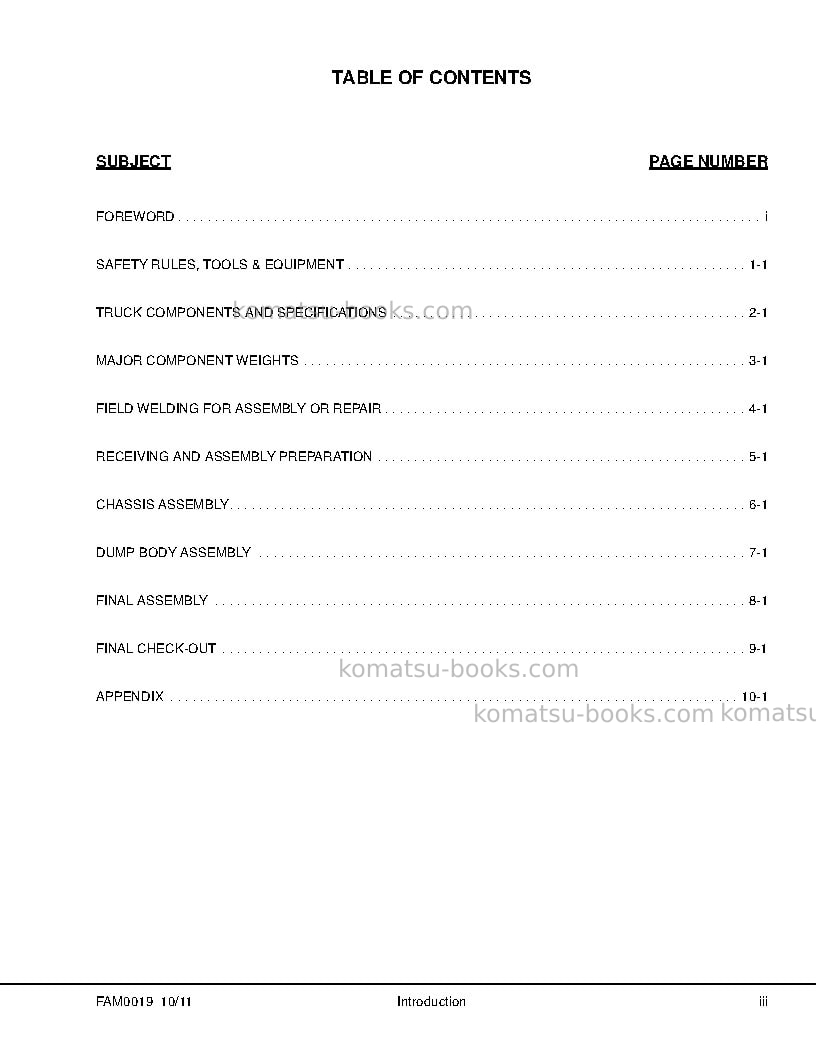 Komatsu 830e-1usa-ac Field assembly manual cover Page 5 Komatsu 830e-1usa-ac Field assembly manual cover Page 5