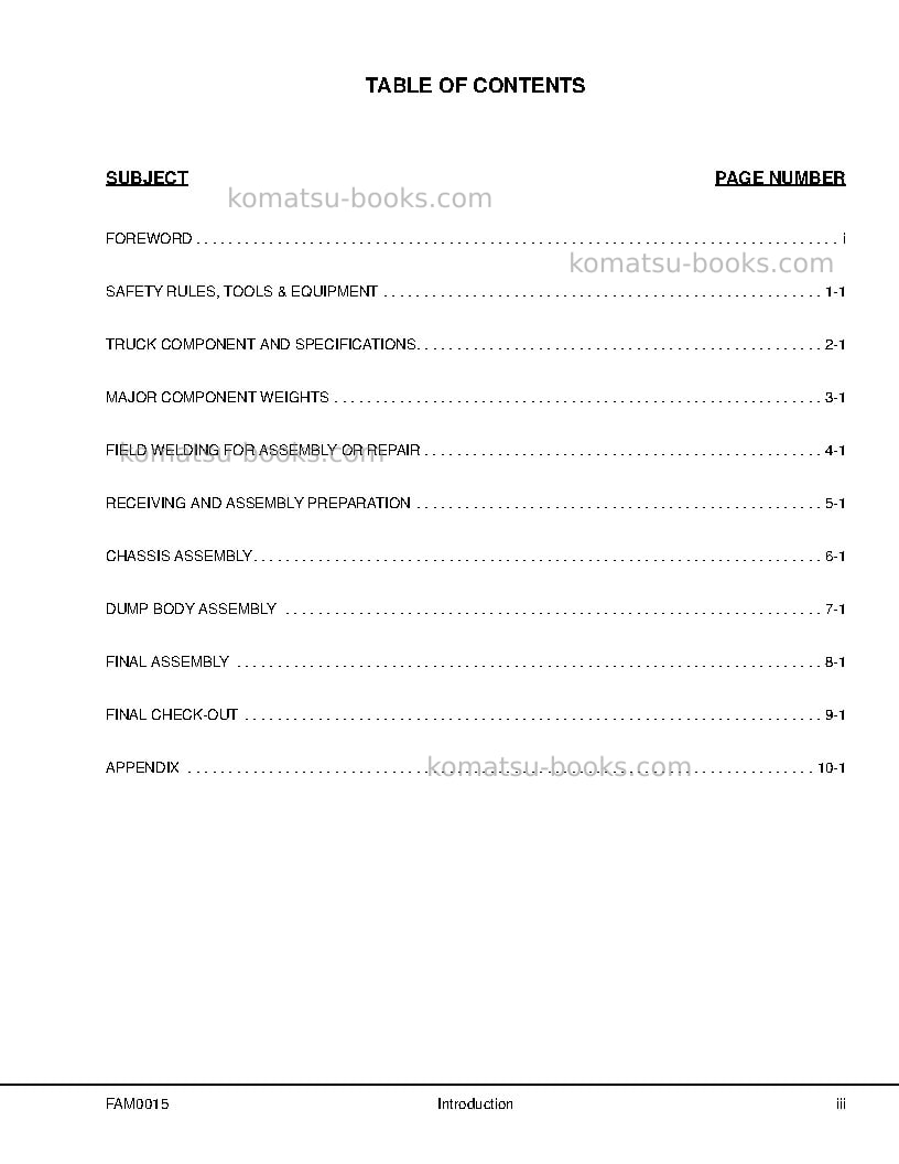 Komatsu 930e-4usa-se Field assembly manual cover Page 5 Komatsu 930e-4usa-se Field assembly manual cover Page 5