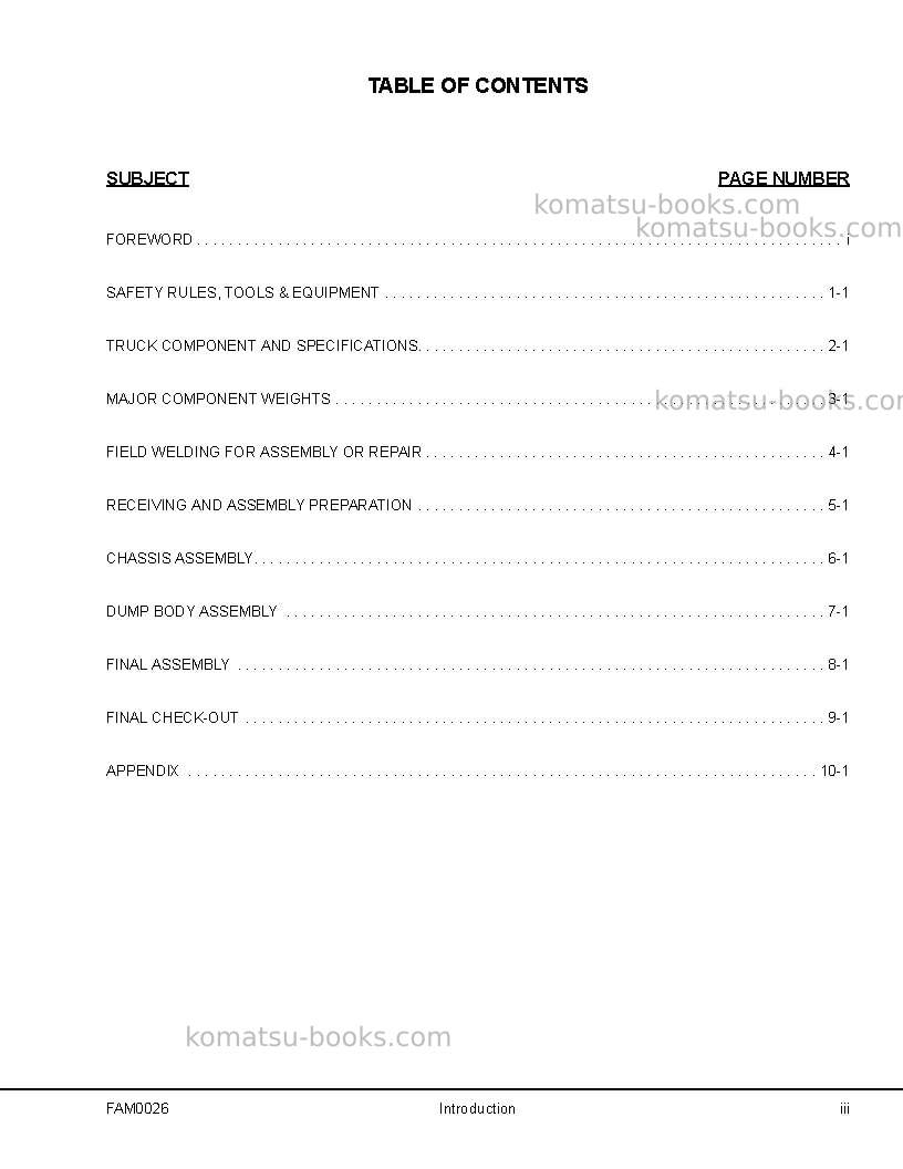 Komatsu 930e-4usa-se Field assembly manual cover Page 5 Komatsu 930e-4usa-se Field assembly manual cover Page 5