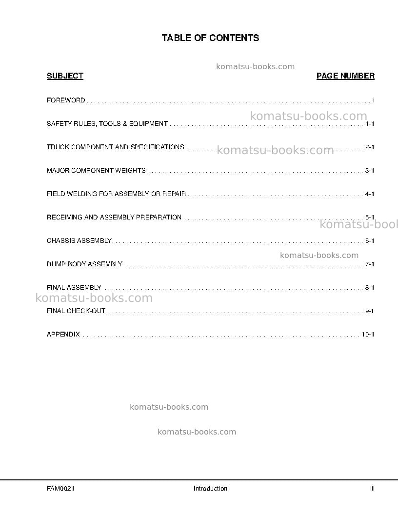Komatsu 860e-1usa-k Field assembly manual cover Page 5 Komatsu 860e-1usa-k Field assembly manual cover Page 5