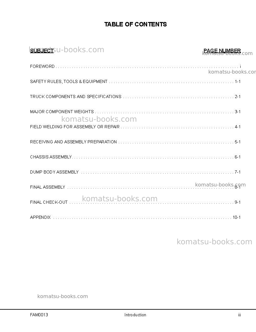 Komatsu 930e-4usa Field assembly manual cover Page 5 Komatsu 930e-4usa Field assembly manual cover Page 5